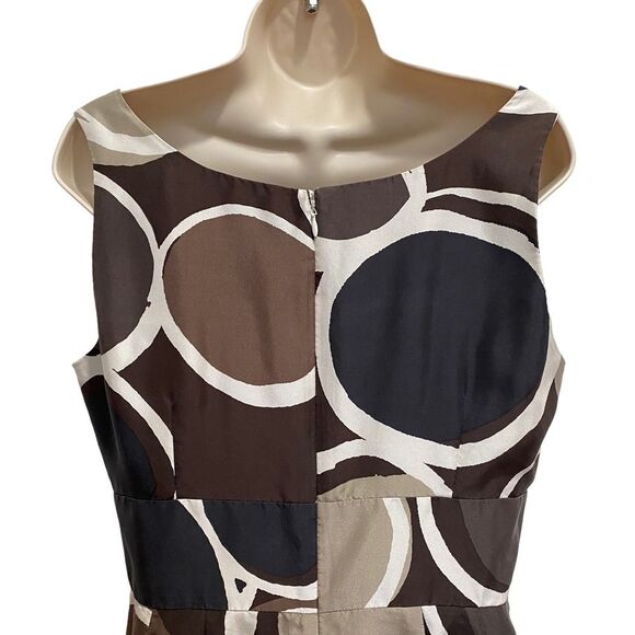 Banana Republic Silk Sleeveless Sheath Dress Brown Geometric Print Sz 8 - Picture 6 of 15